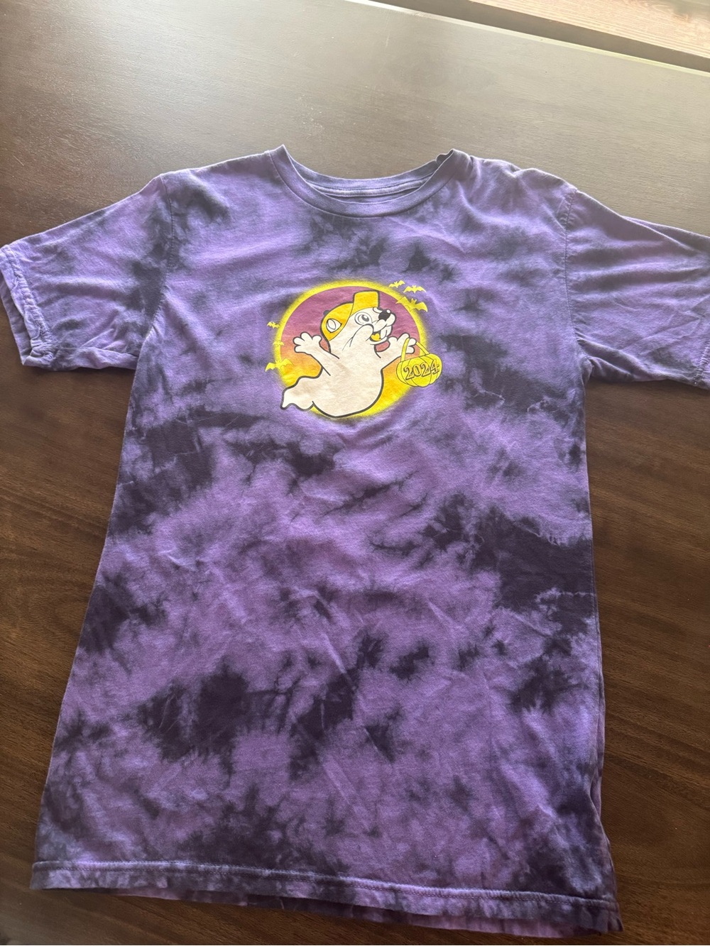 Purple Tie-Dye Short Sleeve Tee with Graphic Ghost